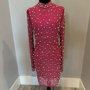 NovaLuxe pearl embellished long sleeve dress